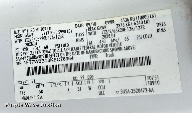 image for item DL7178 2019 Ford F250 Super Duty Lariat  Crew Cab pickup truck