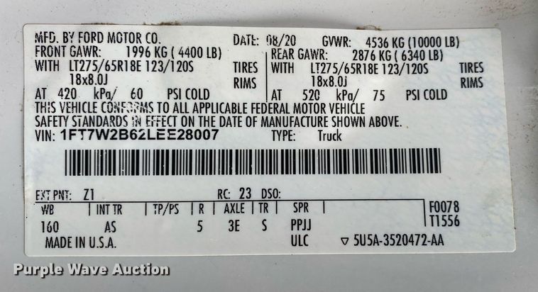 image for item DL7184 2020 Ford F250  Super Duty  Crew Cab pickup truck