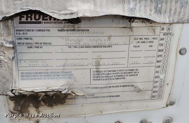 image for item DO4342 1999 Wabash  dry van trailer