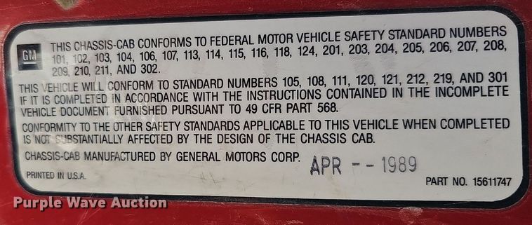 image for item DO4366 1989 Chevrolet C60 Custom Deluxe  fire truck