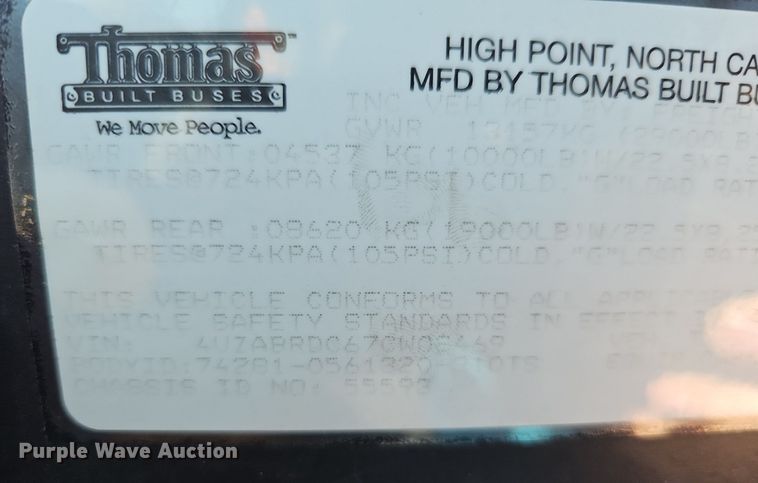 image for item DO4378 2007 Thomas Built Saf-T-Liner C2  school bus