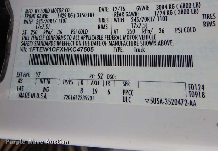 image for item DP7843 2017 Ford F150  SuperCrew pickup truck