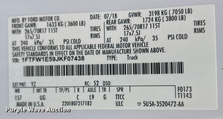 image for item DR5599 2018 Ford F150  Crew Cab pickup truck