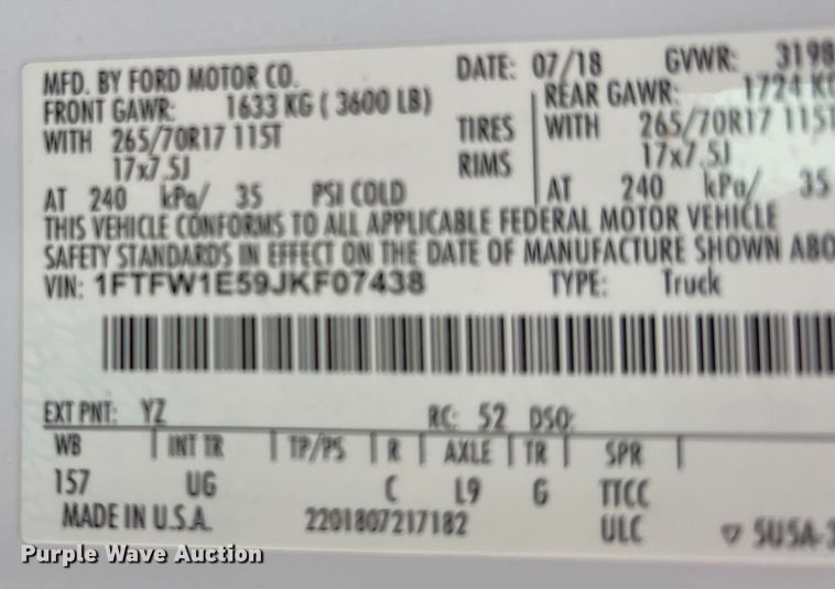 image for item DR5599 2018 Ford F150  Crew Cab pickup truck