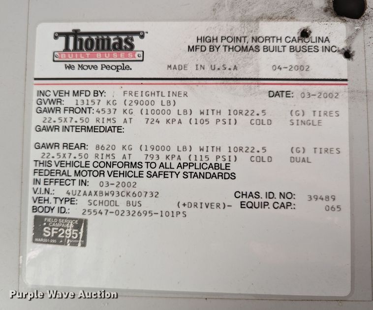 image for item DR6929 2003 Freightliner FS65  school bus