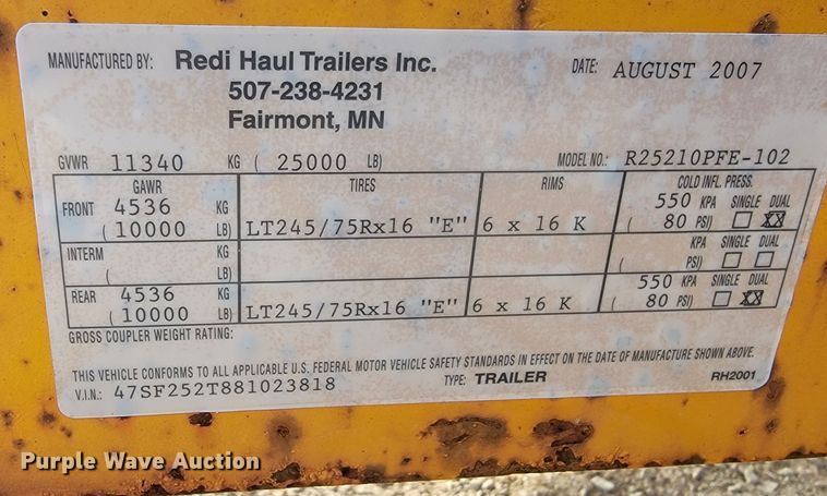 image for item HP9710 2008 Redihaul R25210PFE-102  equipment trailer