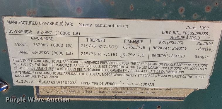 image for item HP9727 1997 Maxey  equipment trailer