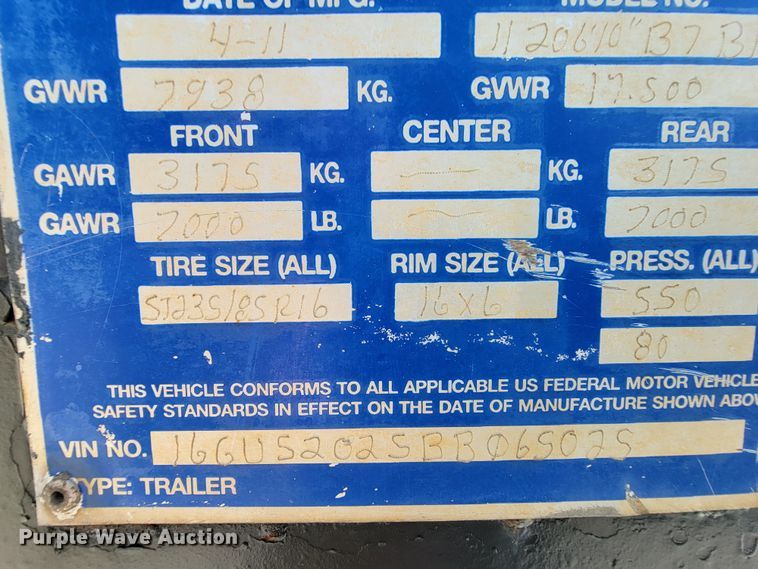 image for item HP9743 2011 Gooseneck  equipment trailer