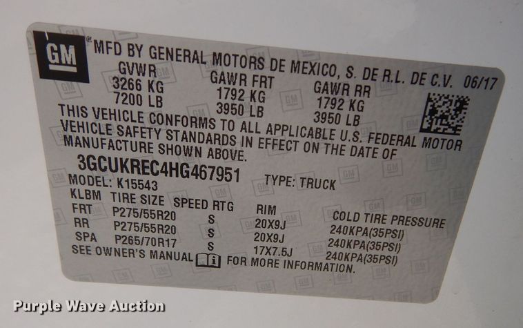 image for item JX9072 2017 Chevrolet Silverado 1500  Crew Cab pickup truck