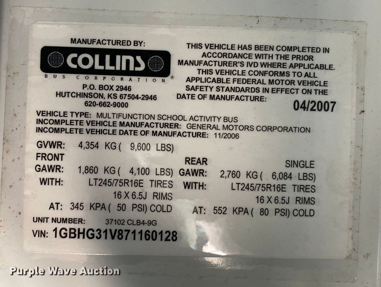 image for item KB9483 2007 Chevrolet Express  school bus