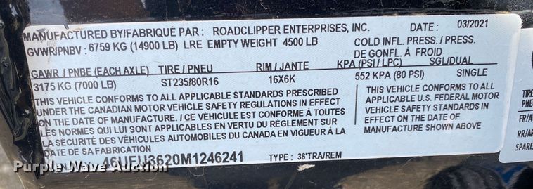 image for item KB9491 2021 Diamond C  equipment trailer