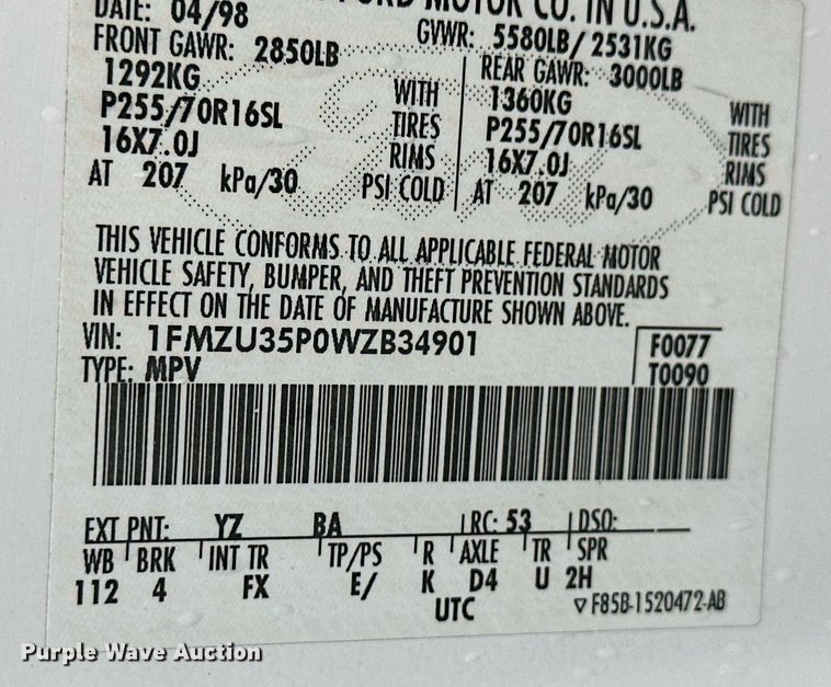 image for item KX9048 1998 Ford Explorer Eddie Bauer  SUV