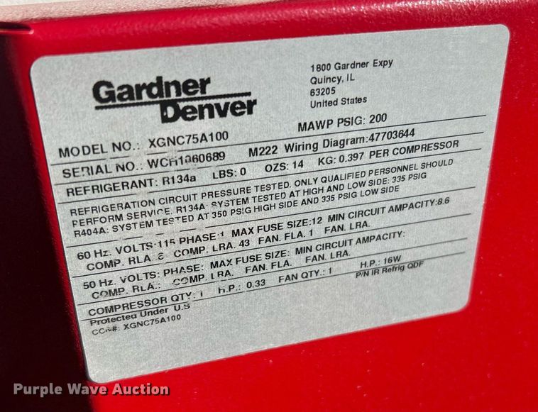 image for item LI9650 Gardner Denver XGNC75A100  refrigerated compressed air dryer