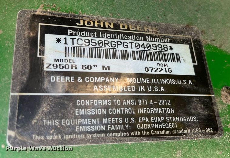 image for item LI9663 John Deere Z950R  ZTR lawn mower