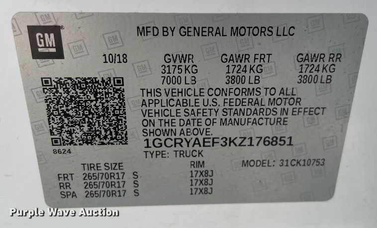 image for item LJ9631 2019 Chevrolet Silverado 1500  Double Cab pickup truck