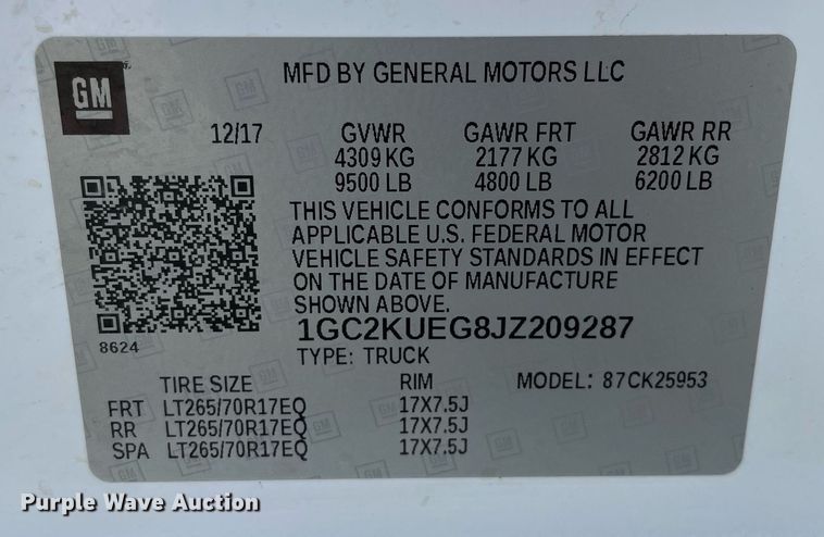 image for item LJ9632 2018 Chevrolet Silverado 2500HD  Double Cab utility bed pickup truck