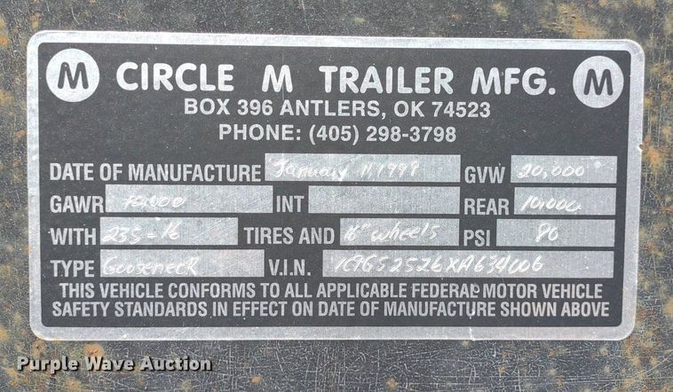 image for item LL9110 1999 Circle M  equipment trailer