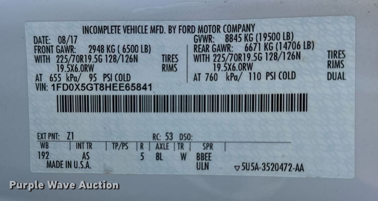 image for item LP9896 2017 Ford F550 Super Duty  SuperCab truck cab and chassis