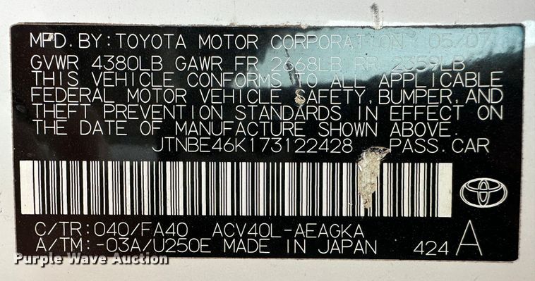 image for item LT9157 2007 Toyota Camry