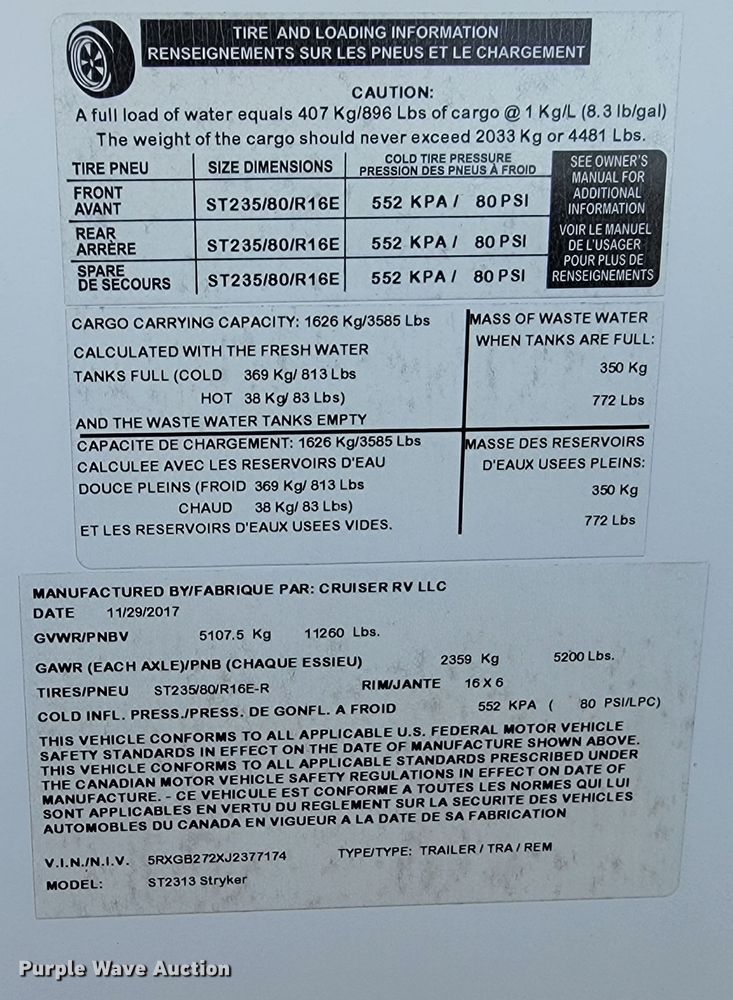 image for item ML9309 2018 Cruiser Stryker  toy hauler camper