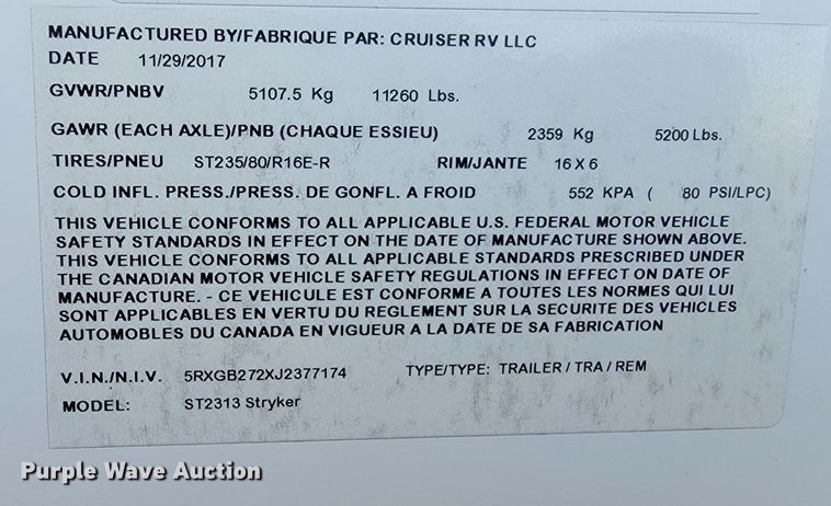 image for item ML9309 2018 Cruiser Stryker  toy hauler camper