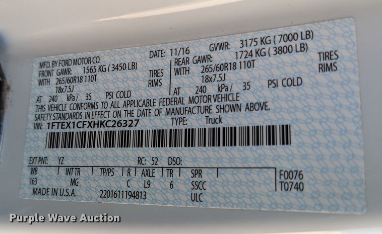 image for item MN9872 2017 Ford F150  SuperCab pickup truck