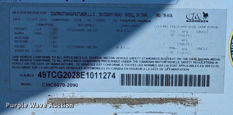 image for item MN9897 2014 Contract Manufacturer CMC6070-2090  enclosed cargo trailer