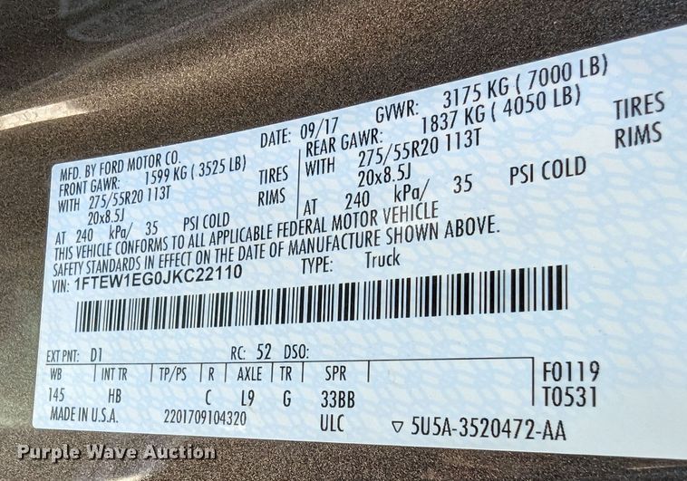 image for item MN9929 2018 Ford F150  SuperCrew pickup truck