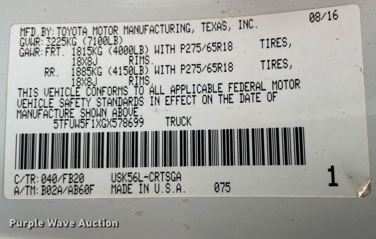 image for item MS9661 2016 Toyota Tundra  Double Cab pickup truck