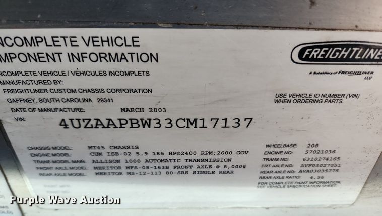 image for item MW9705 2003 Freightliner MT45  delivery van