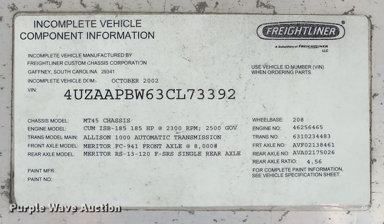 image for item MW9706 2003 Freightliner MT45  delivery van