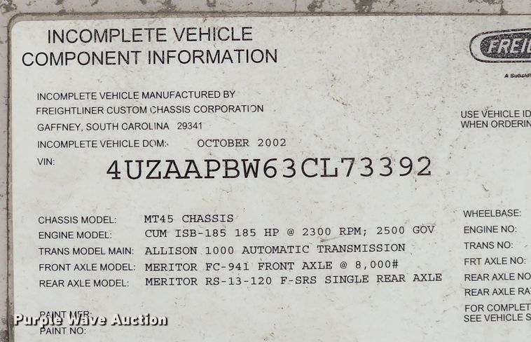 image for item MW9706 2003 Freightliner MT45  delivery van