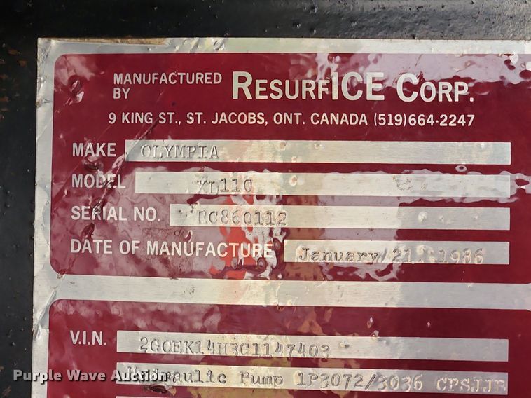 image for item MW9711 Olympia XL100  ice resurfacer