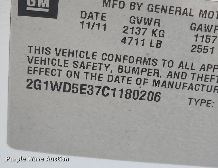 image for item MW9777 2012 Chevrolet Impala Police Cruiser