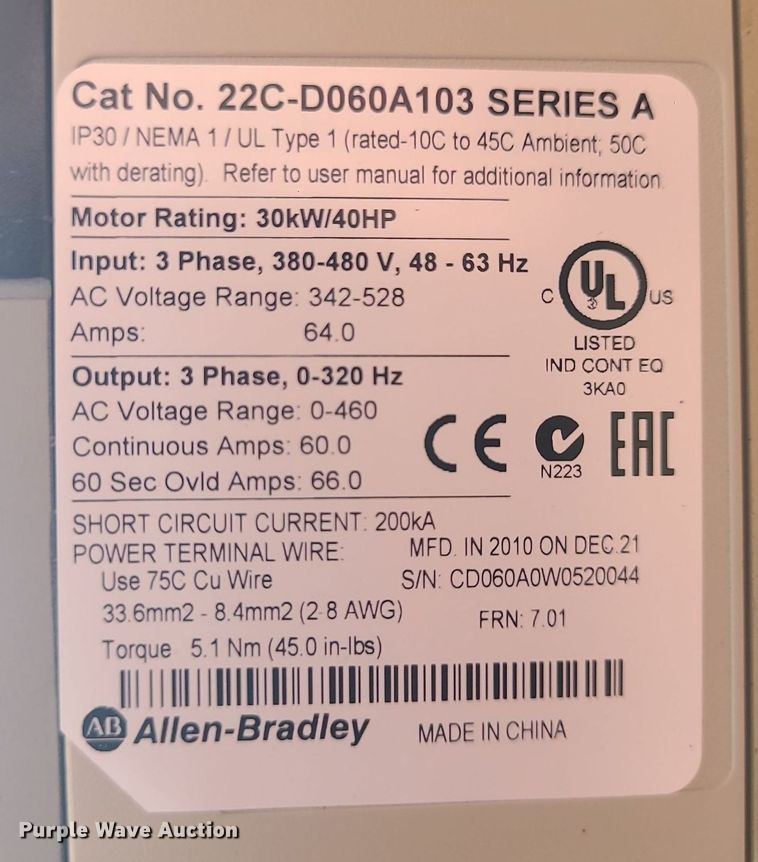 image for item MX9759 Allen Bradley Powerflex 400  AC drive