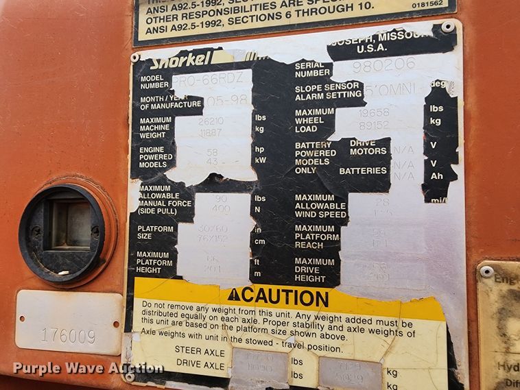 image for item DK6505 1998 Snorkelift Pro-66RDZ  boom lift