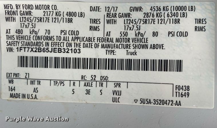 image for item DL7179 2018 Ford F250  Super Duty  SuperCab utility bed pickup truck