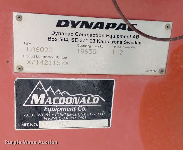 image for item DN6418 Dynapac CA602D  single drum vibratory roller