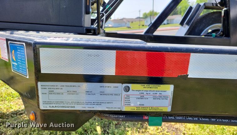 image for item DO3647 2022 Lane LRG 1008  reel trailer