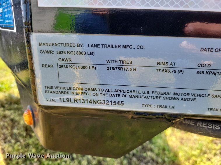 image for item DO3647 2022 Lane LRG 1008  reel trailer