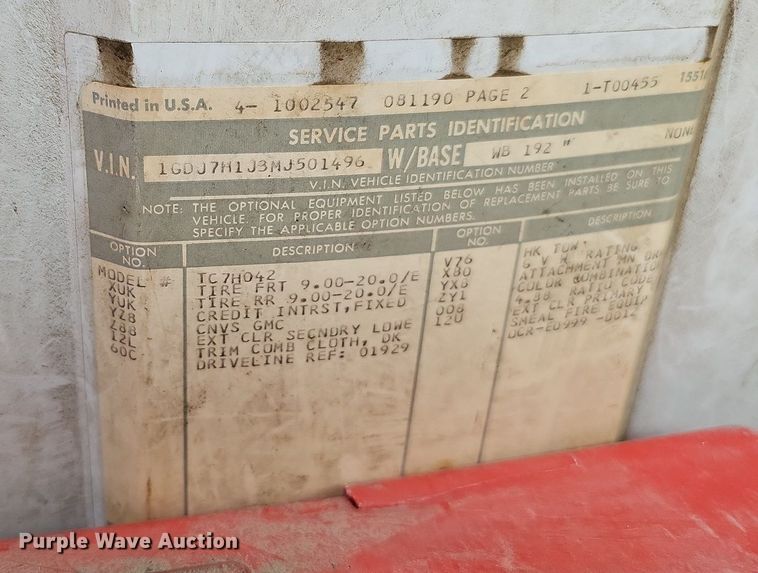 image for item DO4310 1991 GMC TopKick SL  dump flatbed truck