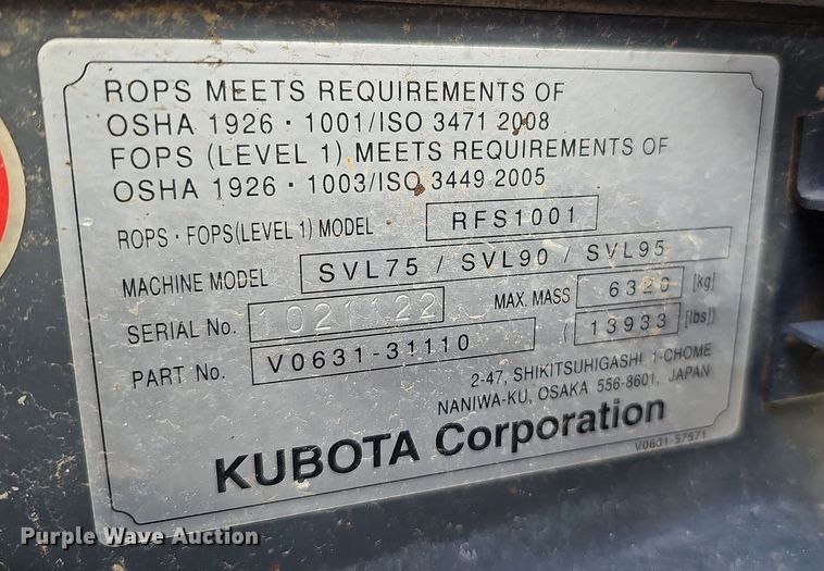 image for item DO4365 2018 Kubota SVL95-2S  tracked skid steer loader