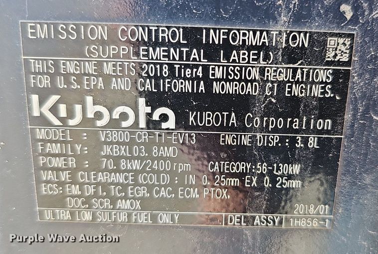 image for item DO4365 2018 Kubota SVL95-2S  tracked skid steer loader