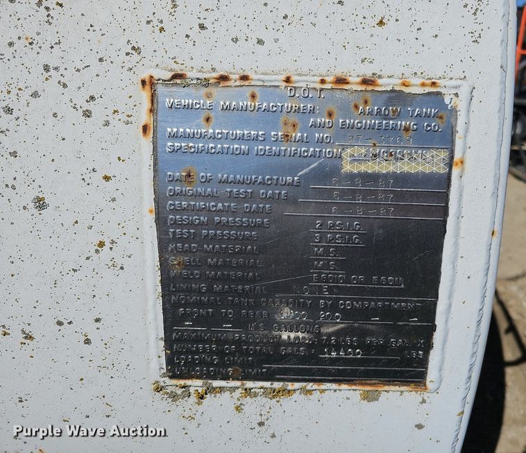 image for item DO4373 Arrow Tank and Engineering Co. MC306MS water truck bed