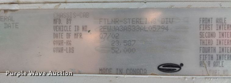 image for item DQ1698 2003 Sterling A9500  vacuum truck