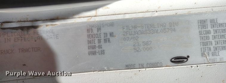 image for item DQ1698 2003 Sterling A9500  vacuum truck