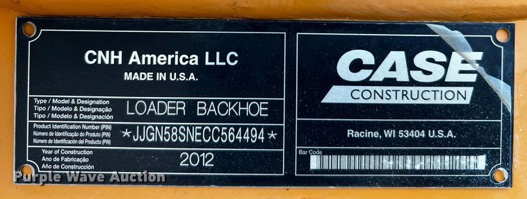 image for item DQ2036 2012 Case 580 Super N  backhoe