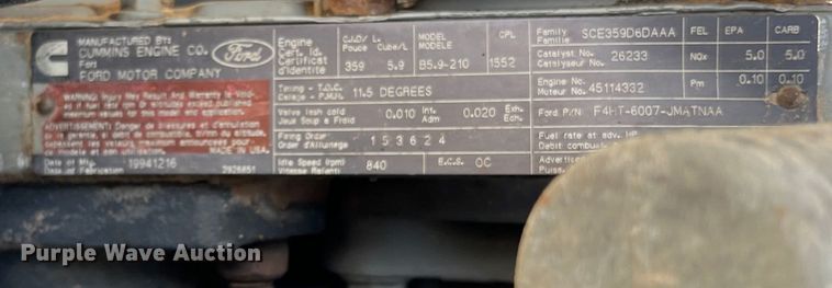 image for item DR5567 1995 Ford F800  crane truck