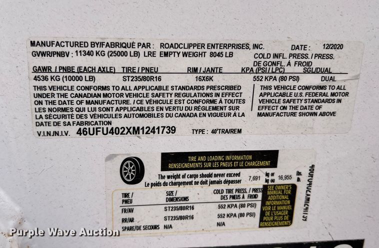 image for item DR5602 2021 Diamond C  equipment trailer