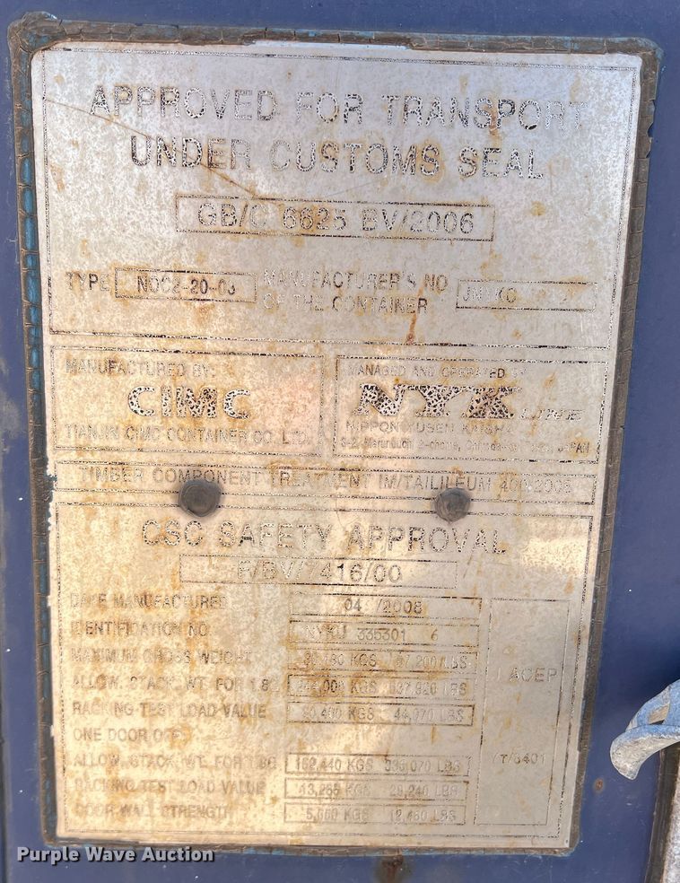 image for item DR5611 2008 CIMC NOC2-20-03  shipping container